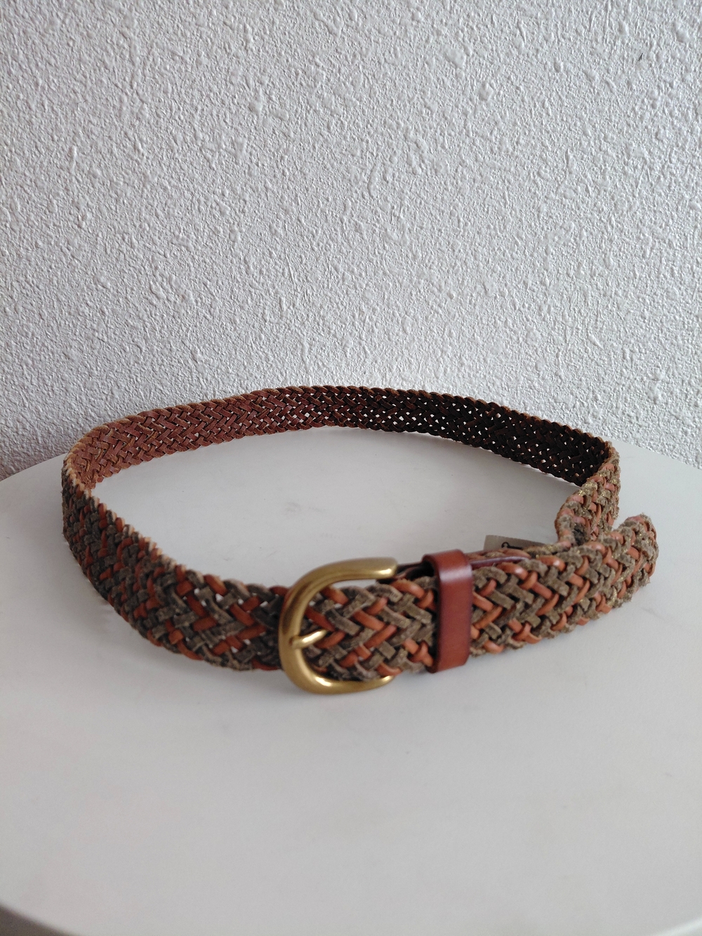 SOLD  Womens Leather/suede Braided Belt Gold Buckle8